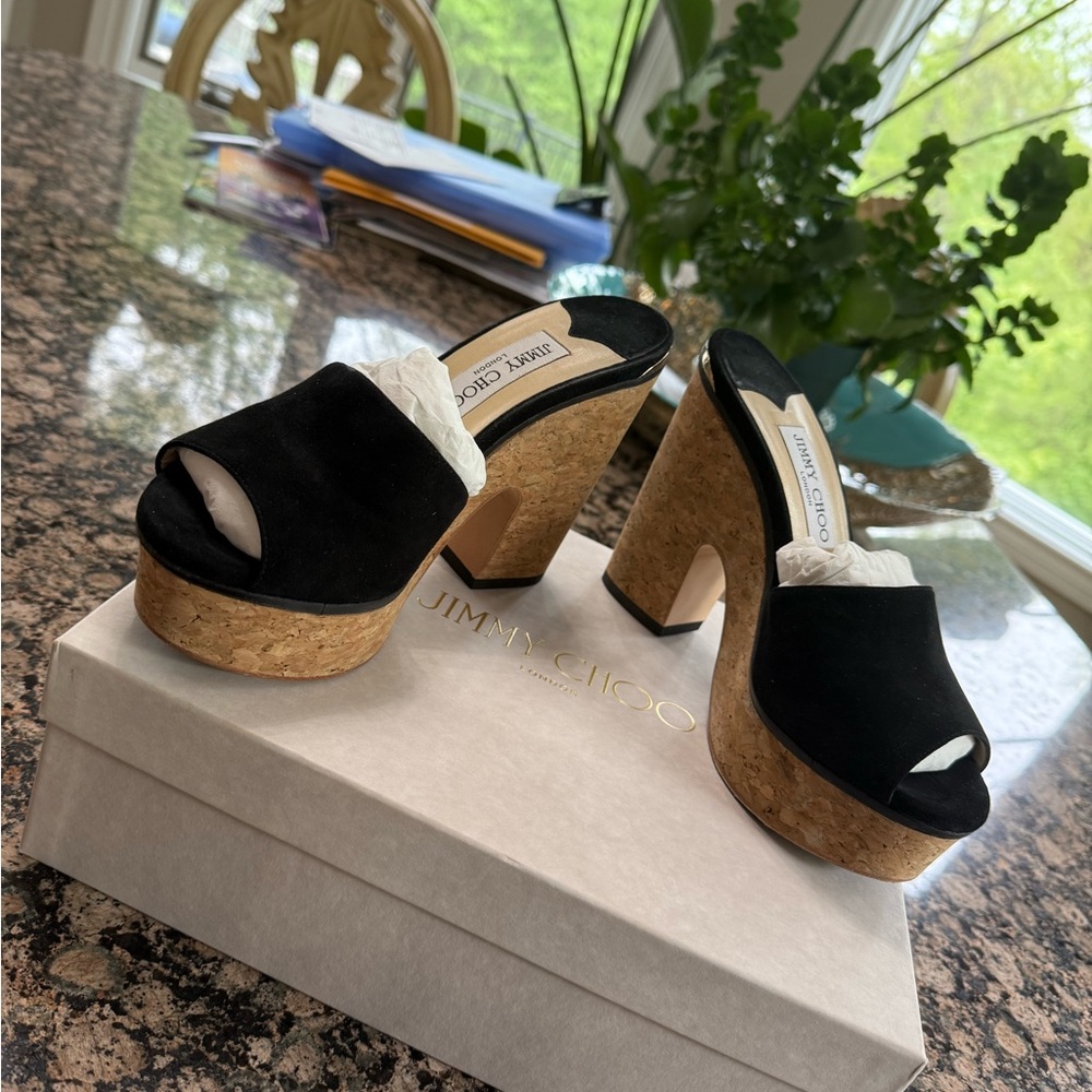 Jimmy Choo Black Platform Shoes with Suede Finish